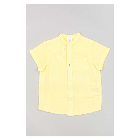 Dětská košile s příměsí lnu zippy žlutá barva