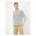 Koton Men's Ecru Crew Neck Textured Fabric Slim Fit Sweater
