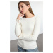 Trendyol Ecru Boat Neck Ribbed Flexible Regular Fit Long Sleeve Button Detailed Knitted Blouse