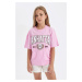 DEFACTO Girls Oversize Fit Crew Neck Printed Short Sleeve School T-Shirt