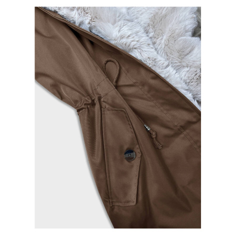 Hnědo-béžová dámská zimní bunda parka s kožešinou (B557-14046) S'WEST