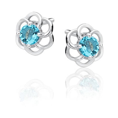 Stříbrné (925) elegantní náušnice - květiny s rubínovou zirkonií - Aquamarine