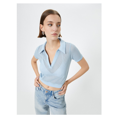 Koton Crop Mesh T-Shirt Polo Neck Short Sleeve