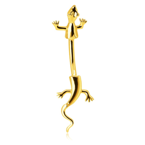 Zlatý 585 piercing do pupíku - plazící se ještěrka s pohyblivým ocáskem Šperky eshop