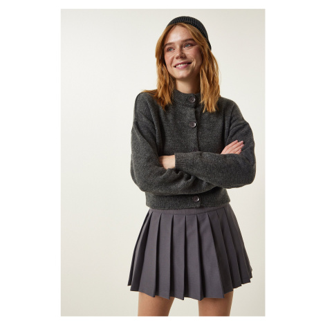 Happiness İstanbul Anthracite Buttoned Knitwear Cardigan