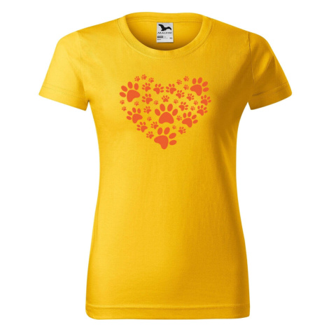DOBRÝ TRIKO Dámské tričko s potiskem Psí tlapky srdce Barva: Žlutá