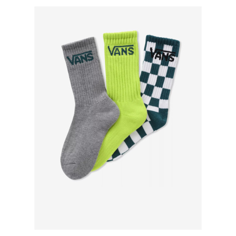 Sada tří párů dětských ponožek v šedé, neonově zelené a tmavě zelené barvě VANS