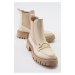 LuviShoes Women's VESPER Beige Buckled Chelsea Boots