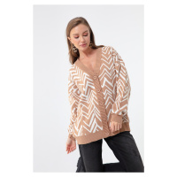 Lafaba Women's Beige Zigzag Pattern Sweater Cardigan