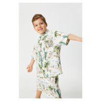 Koton Boys' Short Sleeve Cactus Print Linen Shirt with One Pocket 3skb60088tw