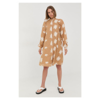 Bavlněné šaty Bruuns Bazaar béžová barva, mini, oversize