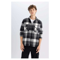 DEFACTO Men's Black Relax Fit Relaxed Cut Plaid Lumberjack Flannel Cotton Long Sleeve Shirt