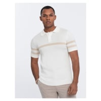 Men's soft knit polo shirt with contrasting stripes - cream V3 OM-POSS-0118