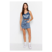 Trendyol Blue Stitching Detail Denim Shorts Skirt