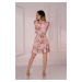 Volánkové mini šaty bez rukávů s květinami - Růžové