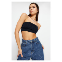 Trendyol námořnický modrý pletený lesklý crop top bustier