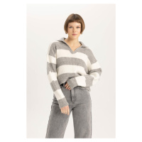 DEFACTO Relax Fit Polo Collar Striped Thessaloniki Fabric Sweater