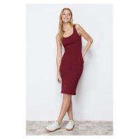 Trendyol Burgundy Fitted Pool Neck Crew Neck Ribbed Stretchy Knitted Midi Dress