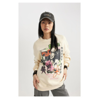 DEFACTO Cool Oversize Fit Crew Neck Back Printed Thick Sweatshirt