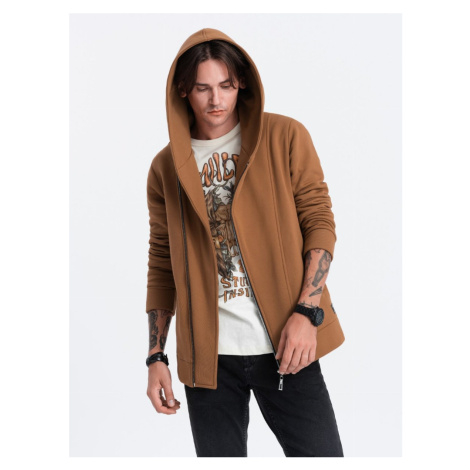 Asymmetrical men's zip-up hoodie BERLIN - camel B1371 Ombre