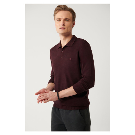 Avva Men's Burgundy Knitwear Sweater 3-Button Polo Collar Regular Fit