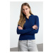 Trendyol Navy Blue Button Collar Fitted Regular/Normal Length Knitted Blouse