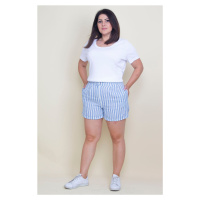 Şans Women's Plus Size Blue Linen Striped Shorts