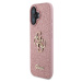 PU Fixed Glitter 4G Metal Logo Zadní Kryt pro iPhone 16 Pink Obal na telefon Guess