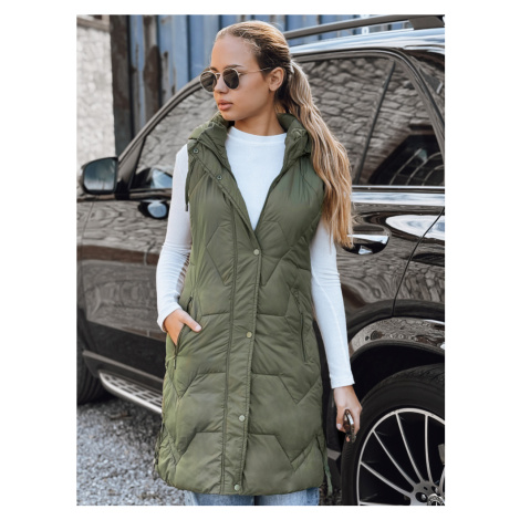 Dlouhá dámská prošívaná vesta zelená DStreet