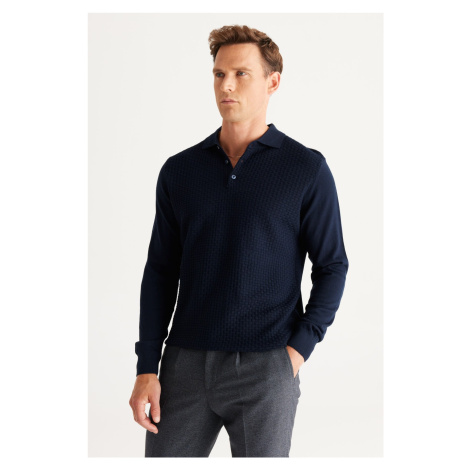 ALTINYILDIZ CLASSICS Men's Navy Blue Standard Fit Normal Cut Polo Collar Wool Knitwear Sweater. AC&Co / Altınyıldız Classics