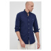Košile Polo Ralph Lauren pánská, tmavomodrá barva, slim, s límečkem button-down