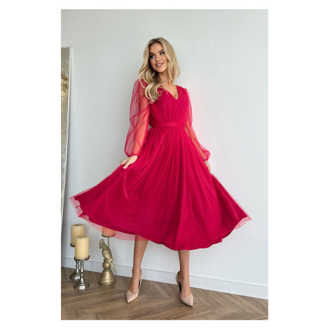 Tmavě růžové tylové midi šaty Sheila BICOTONE