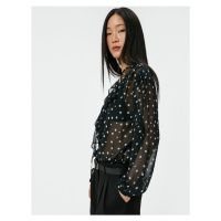 Koton Polka Dot Blouse Tulle Ruffled Neckerchief Long Sleeve