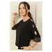 By Saygı Lycra Blouse with Low-cut Sleeves and Laced Ends