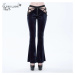 kalhoty dámské DEVIL FASHION - Negative Nancy Gothic Velvet Flared Pants With Lace