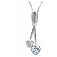 Evolution Group Stříbrný náhrdelník se zirkony dvě srdce bílá 12037.1 crystal