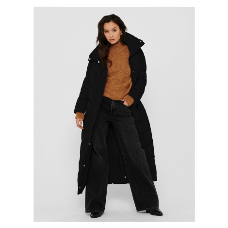 Černý dámský dlouhý prošívaný zimní kabát s límcem ONLY Alina - Dámské