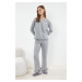 Trendyol Grey Melange Printed Pocket and Ruffle Detailed Knitted Pajama Set