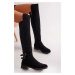 Shoeberry Women's Francesca Black Nubuck Elastic Boots Black Nubuck