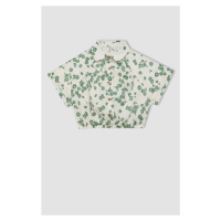 DEFACTO Girl's Crop Cotton Floral Short Sleeve Shirt