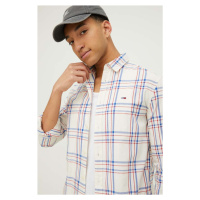 Bavlněná košile Tommy Jeans béžová barva, regular, s klasickým límcem