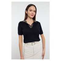 Trendyol Navy Blue Collar Patterned Knitted Thin Blouse