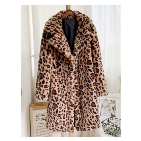 Plyšový kabát so zvieracím vzorom leopard kožuch A.Zado.Rin