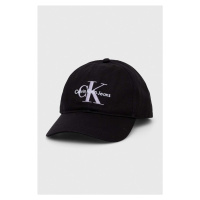 Bavlněná baseballová čepice Calvin Klein Jeans černá barva, s aplikací, K60K610280