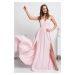 Světle růžové dlouhé společenské šaty s rozparky