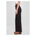 Ladies High Linen Mixed Wide Leg Pants - black