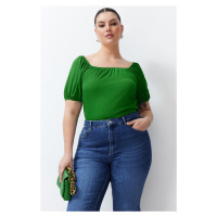 Trendyol Curve Green Gathered Detailed Knitted Blouse