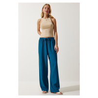 Happiness İstanbul Women's Turquoise Summer Viscose Palazzo Trousers
