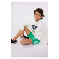 Dětská mikina Karl Lagerfeld béžová barva, s kapucí, s potiskem
