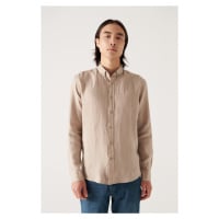 Avva Men's Mink 100% Linen Buttoned Collar Comfort Fit Shirt